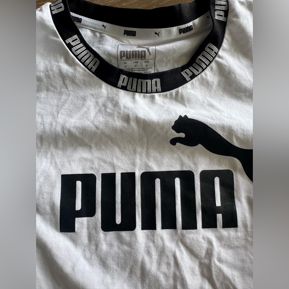 NEW Puma Cropped White Ringer Logo Tee S - Picture 6 of 12